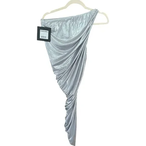 Norma Kamali Revolve Diana Mini Dress Silver‎ Size Small Metallic Ruched